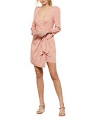 BCBGMAXAZRIA Women Mini Faux Wrap Dress Cameo