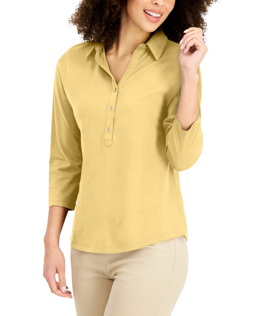 Charter Club Women Cotton Polo Top Citron Aura