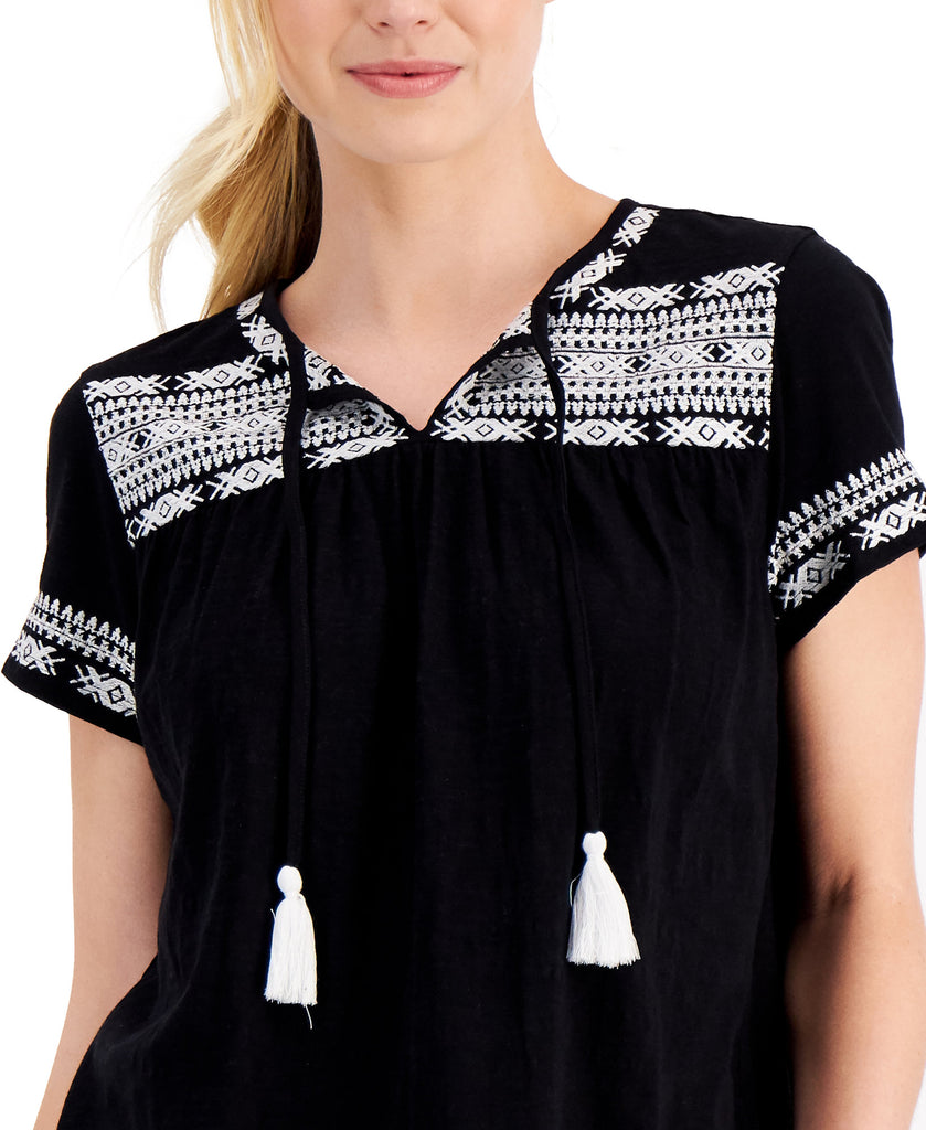 Style & Co Women Petite Cotton Embroidered Top