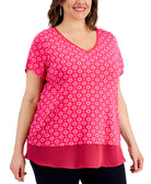 JM Collection Women Plus Mina Contrast Trim Top