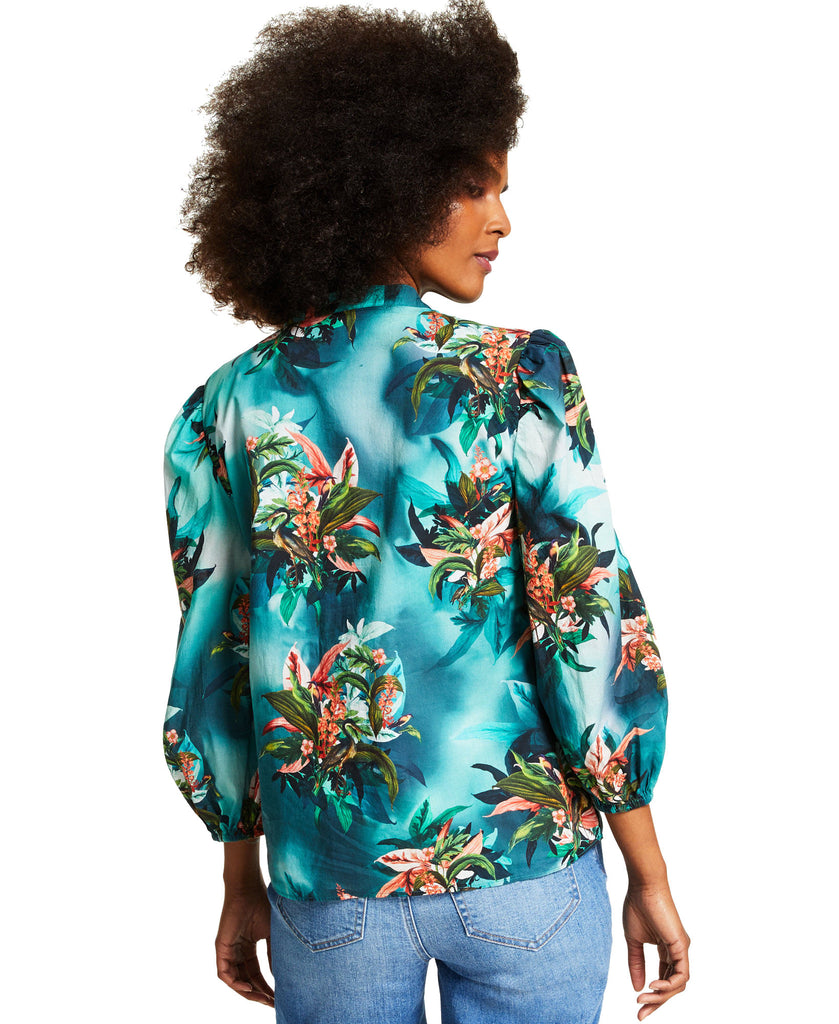 INC International Concepts Women Plus Cotton Tropical Print Blouse