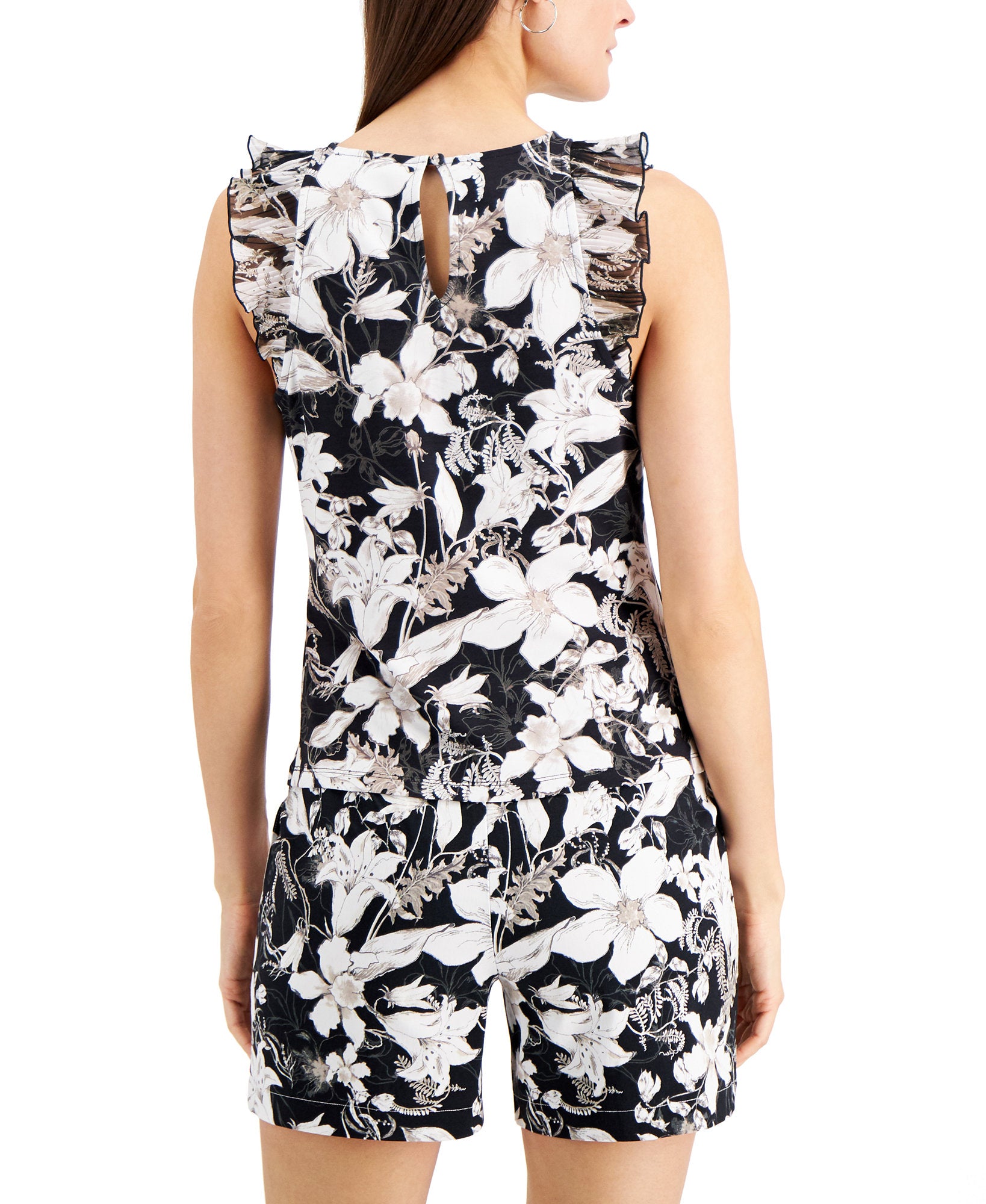 INC International Concepts Women Ruffled Floral Print Top