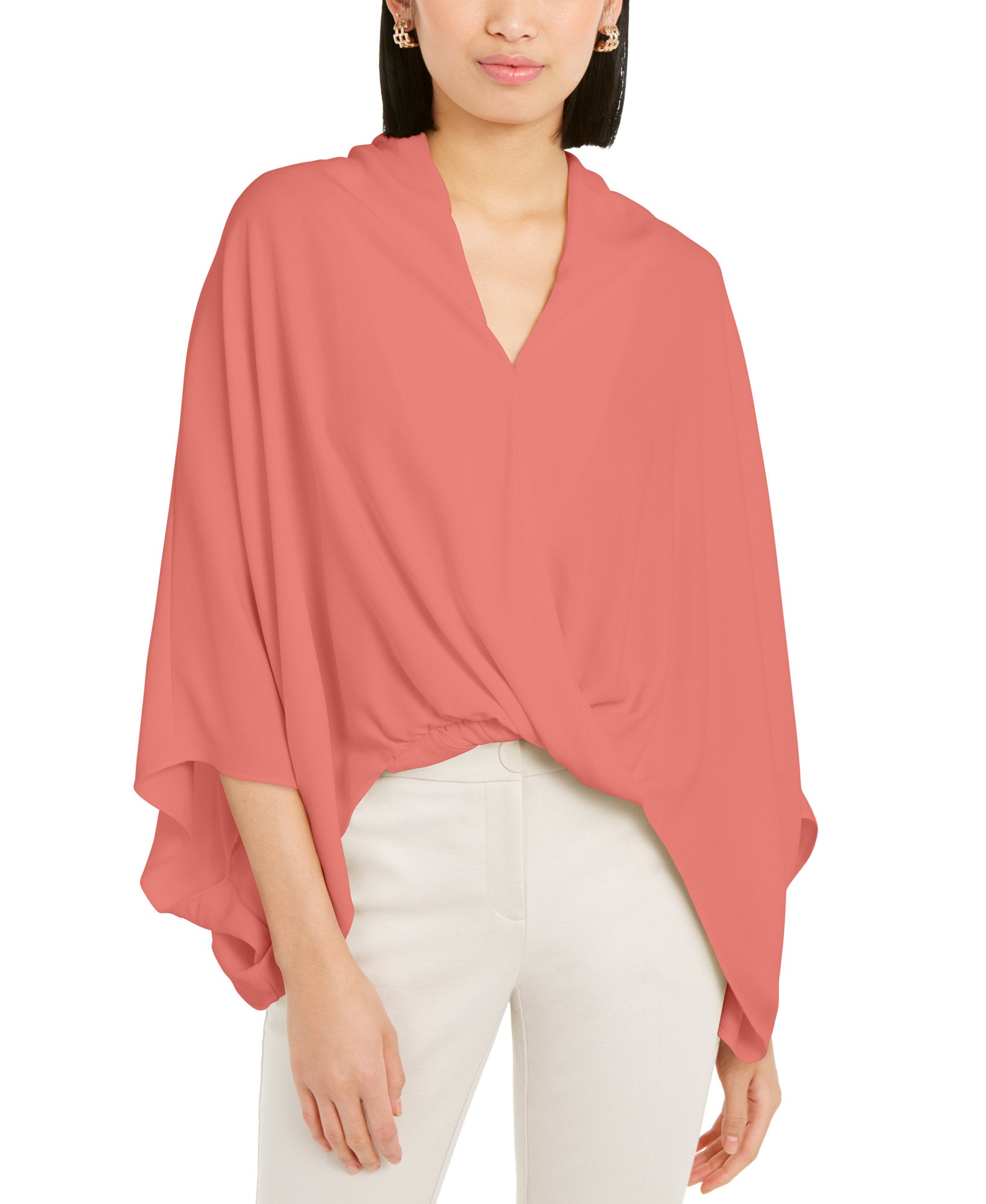 Alfani Women Wide Sleeve Surplice Blouse Sierra Sunrise