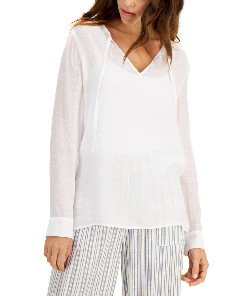 Palette Women Button Trimmed Gauze Blouse White