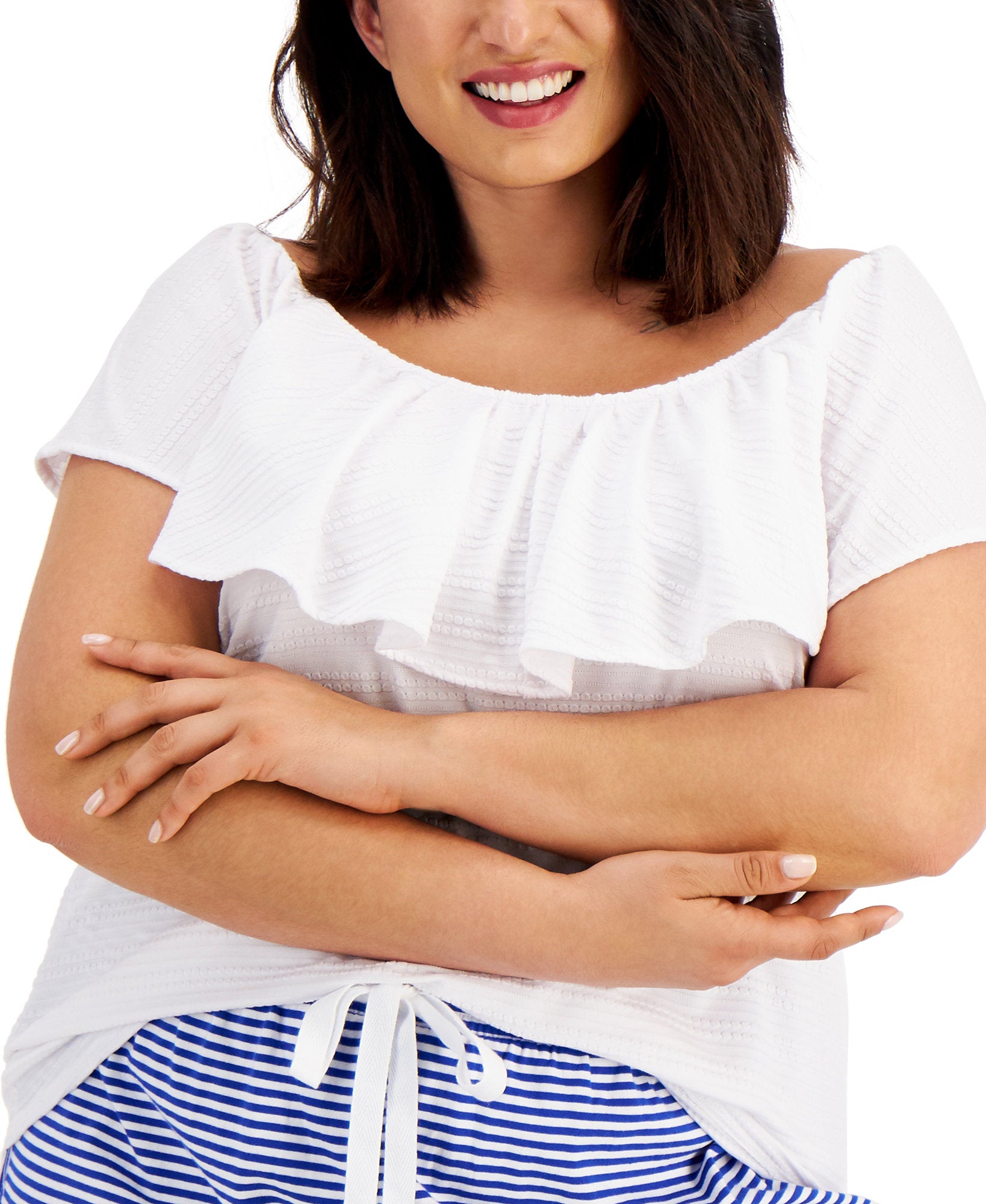 Style & Co Women Plus Textured Ruffle Neck Top