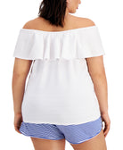 Style & Co Women Plus Textured Ruffle Neck Top