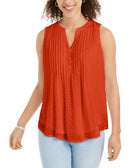 Charter Club Women Petite Pleated Clip Dot Top Aurora Orange