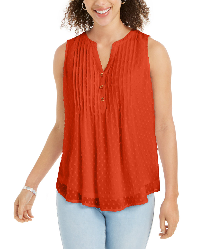 Charter Club Women Petite Pleated Clip Dot Top Aurora Orange