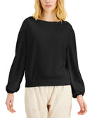 INC International Concepts Women EARTH Drop Shoulder Sweatshirt Deep Black