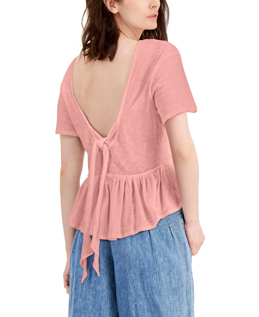 INC International Concepts Women Cotton Tie Back Ruffled Top