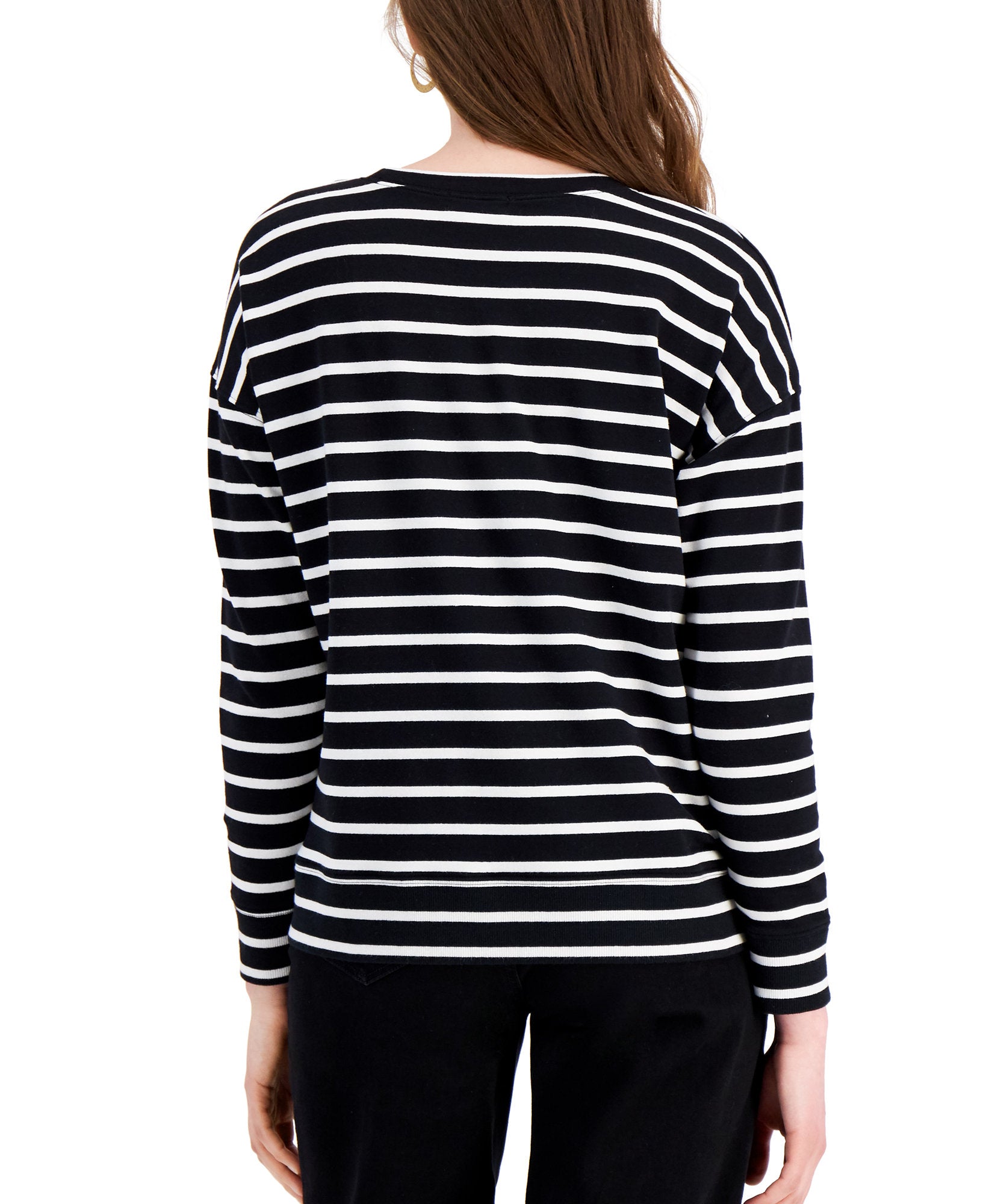 Style & Co Women Striped Classic Crew Sweatshirt