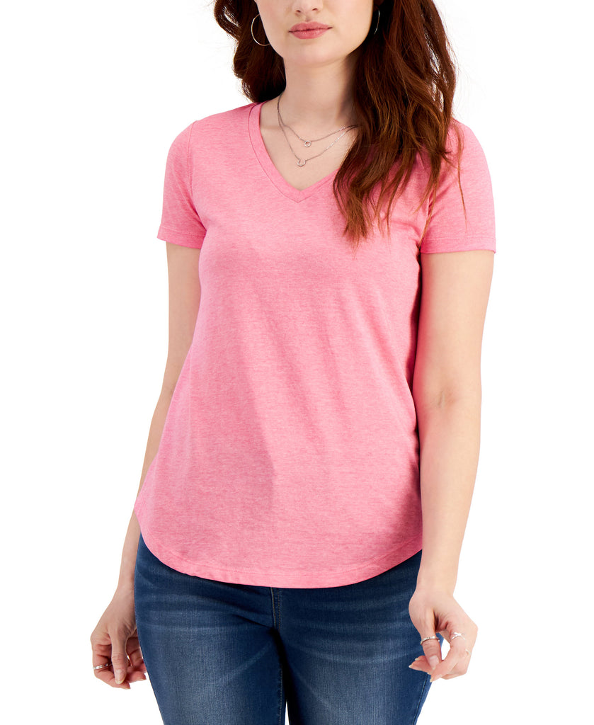 Style & Co Women Burnout V Neck T Shirt Fuchsia Purple