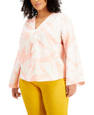 Alfani Women Plus Printed V Neck Top Clean Palm