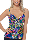 Island Escape Women Waterfall Gardens Printed Underwire Tankini Top Black Multi