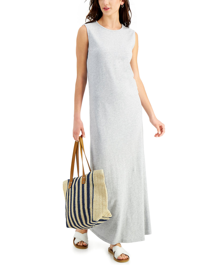 Style & Co Women Cotton Heathered Maxi Dress Light Grey Heather