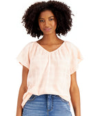 Style & Co Women Solid Flutter Sleeve V Neck Top