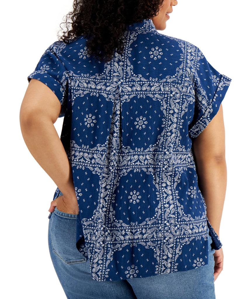 Style & Co Women Plus Cotton Printed Camp Shirt, Created for Macys