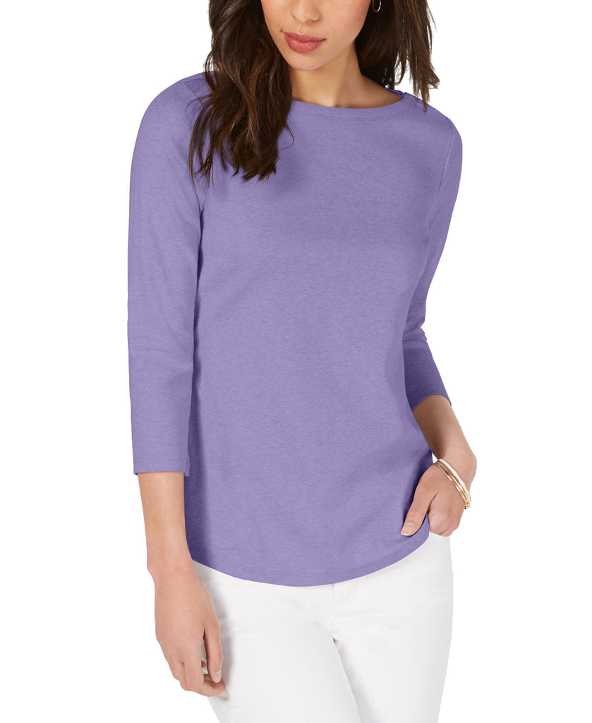 Charter Club Women Pima Cotton Boat Neck Button Shoulder Top Lavender Bliss