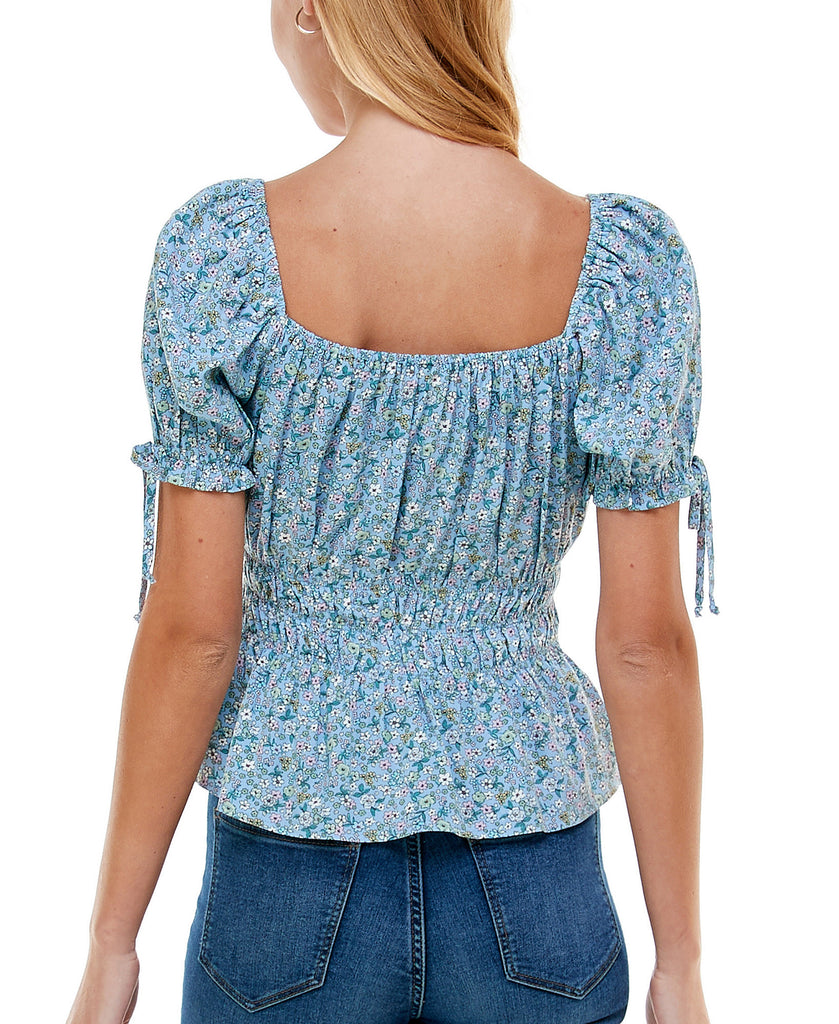 Kingston-Grey-Women-Floral-Printed-Puff-Sleeve-Peplum-Blouse