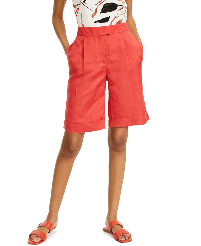 Alfani Women Pleated Bermuda Shorts Cranberry Spice