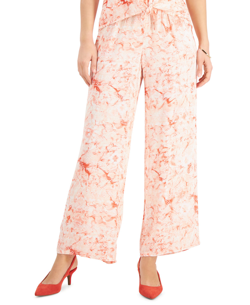 JM Collection Women Ariana Printed Gauze Pull On Pants Coral Banks