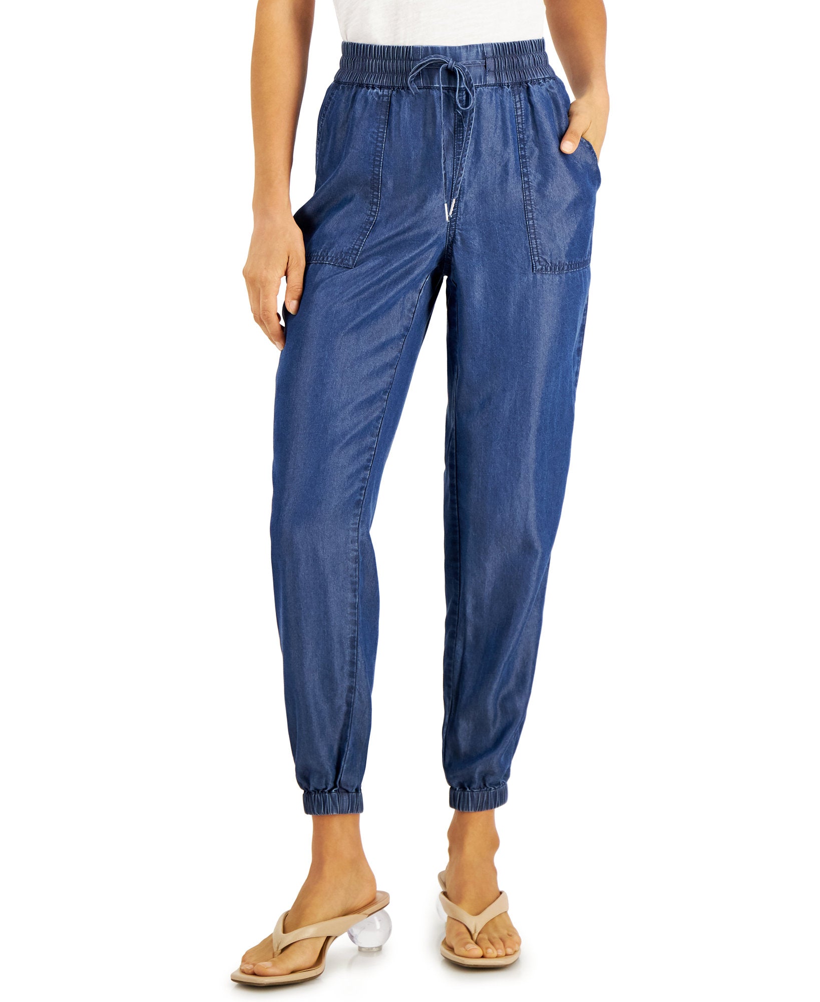 Bar III Women Chambray Pull On Jogger Pants Medium Wash