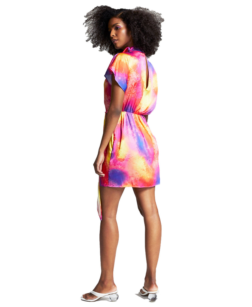 Bar III Women Zerina Akers Tie Dye Satin Wrap Dress