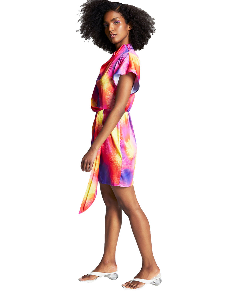 Bar III Women Zerina Akers Tie Dye Satin Wrap Dress