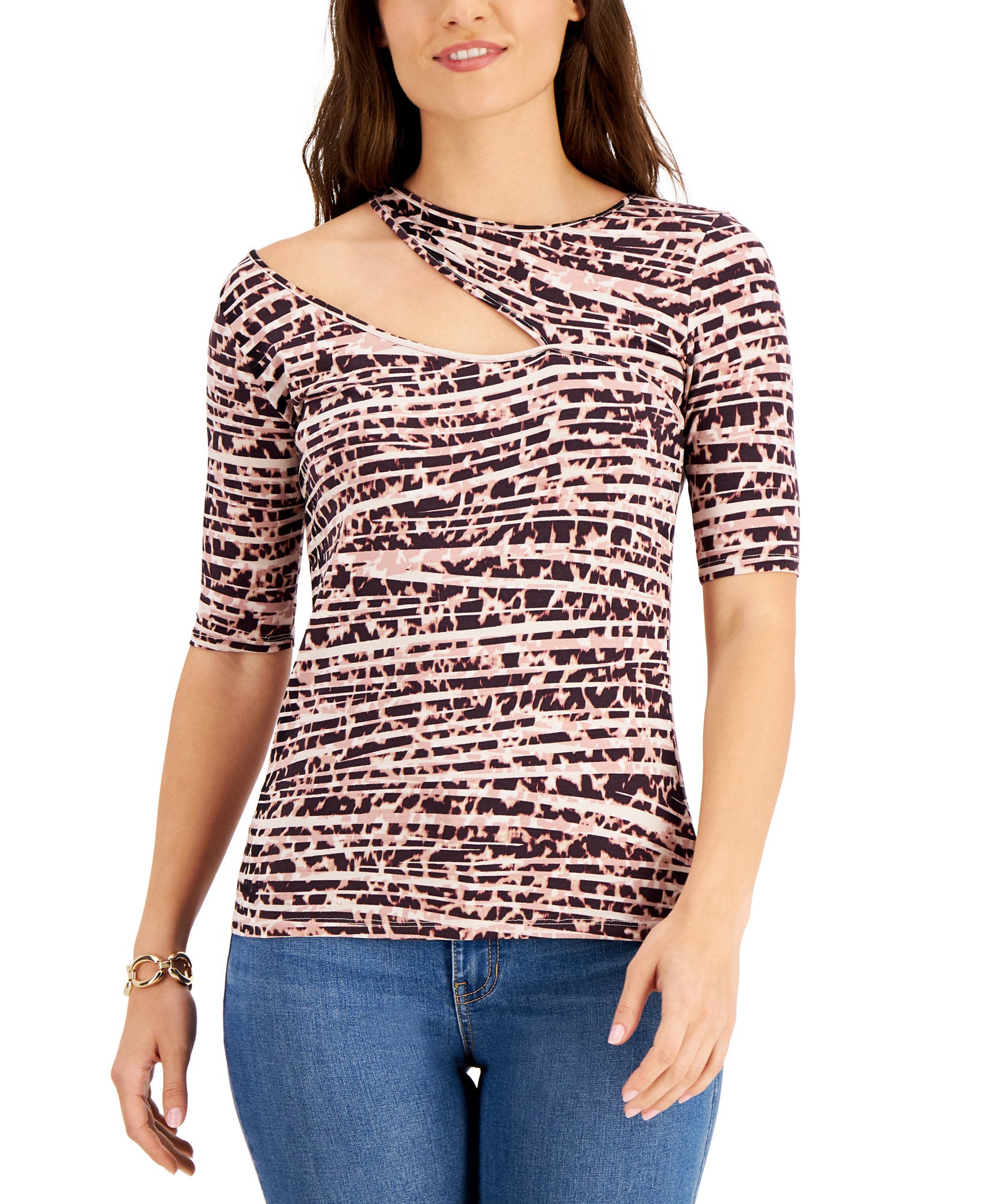 Willow Drive Women Printed Cutout Knit Top Safa Cheetah