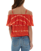 BCX Juniors Printed Off The Shoulder Ruffle Trim Top