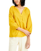 Alfani Women Petite Cotton Y Neck Top Marigold Petal