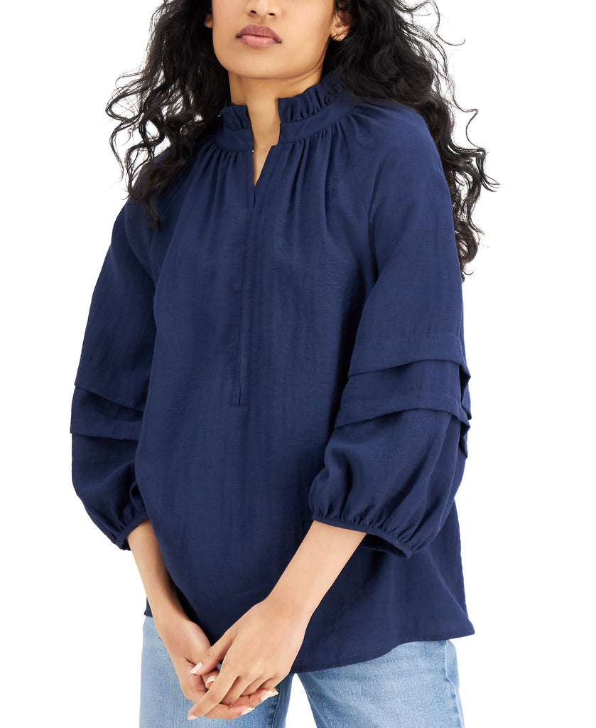 INC International Concepts Women Poet Blouse Indigo Sea