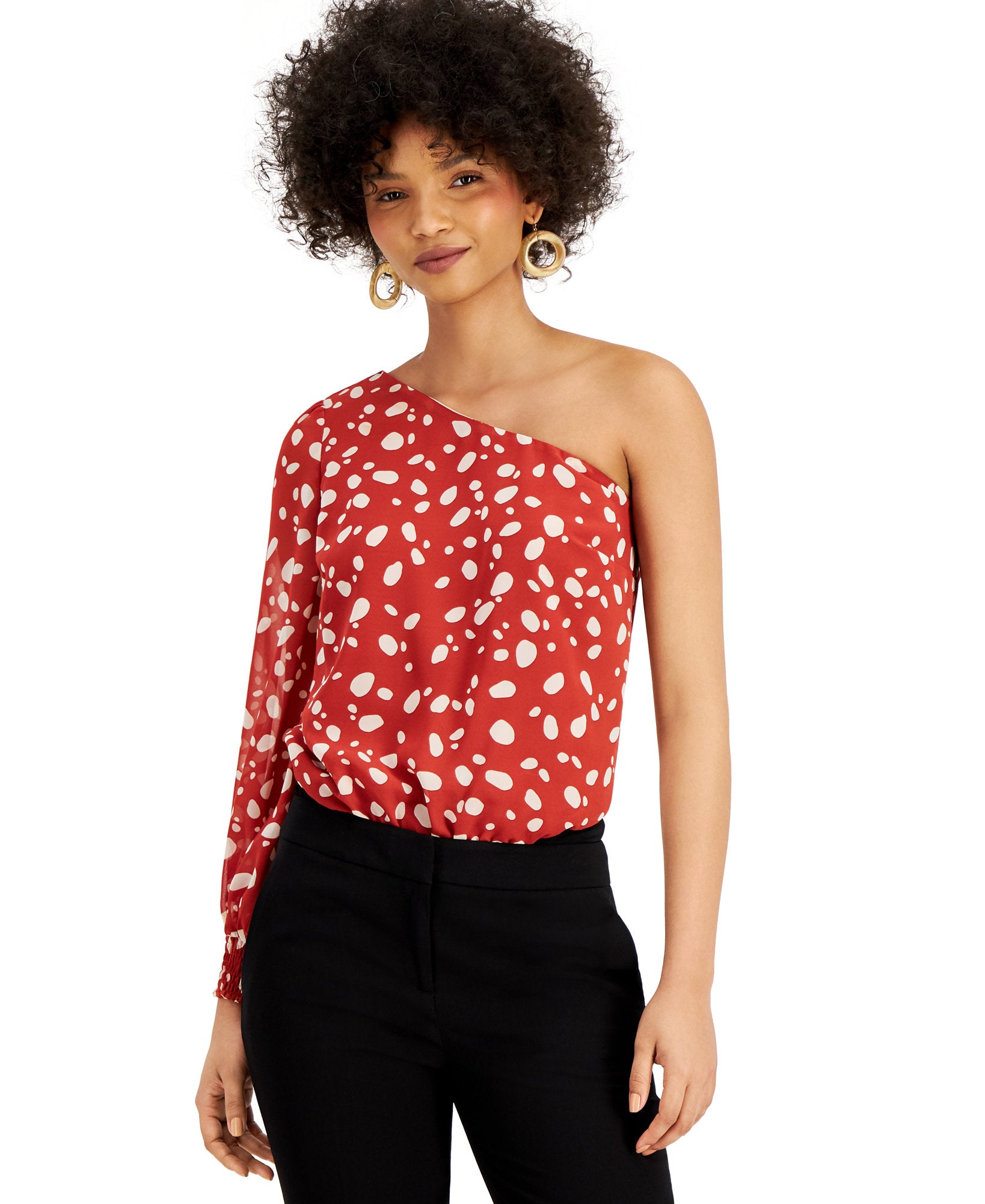 Bar III Women Printed One Shoulder Bodysuit Carmen Dot