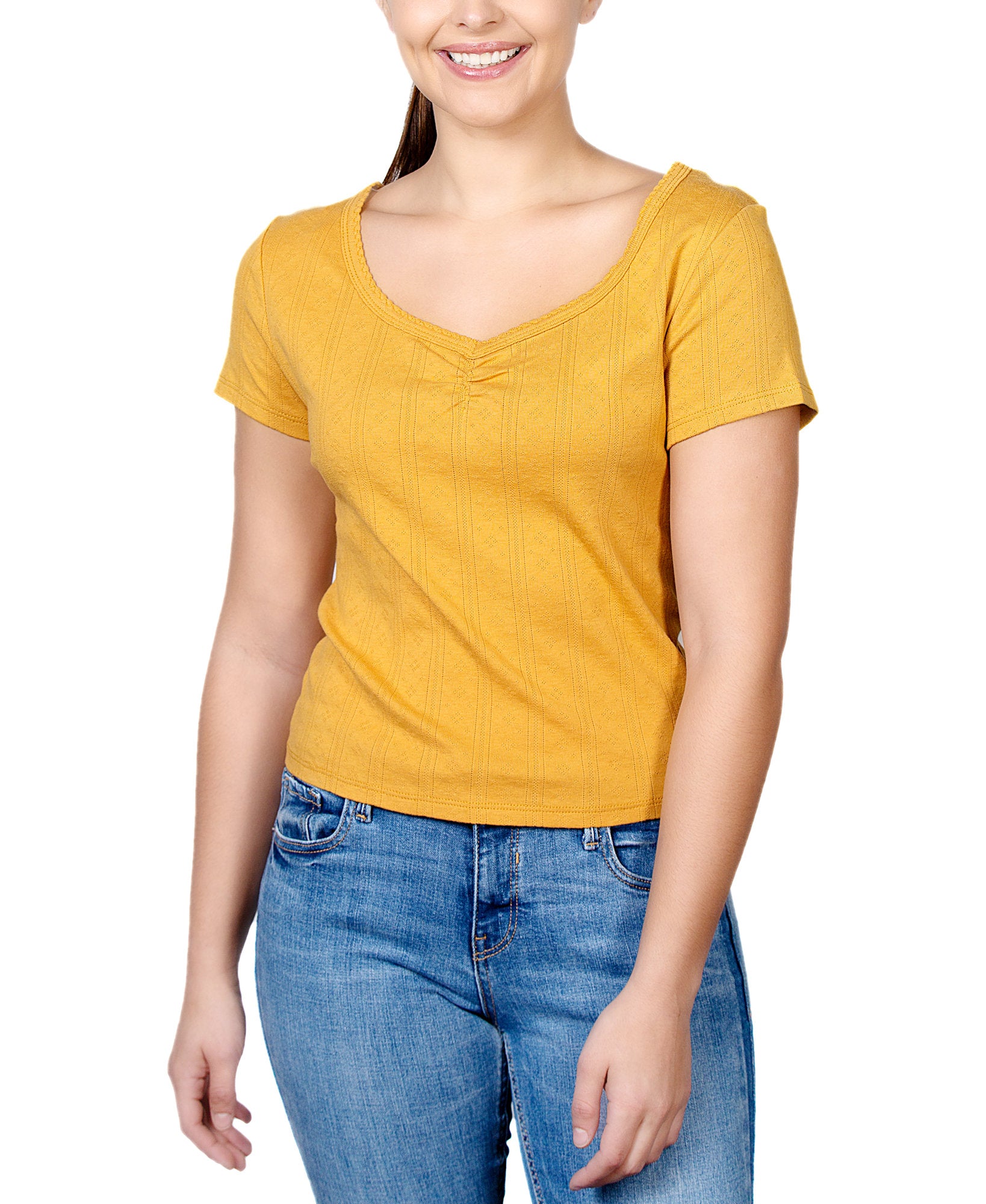 Rebellious One Women Cotton Pointelle Top Mustard