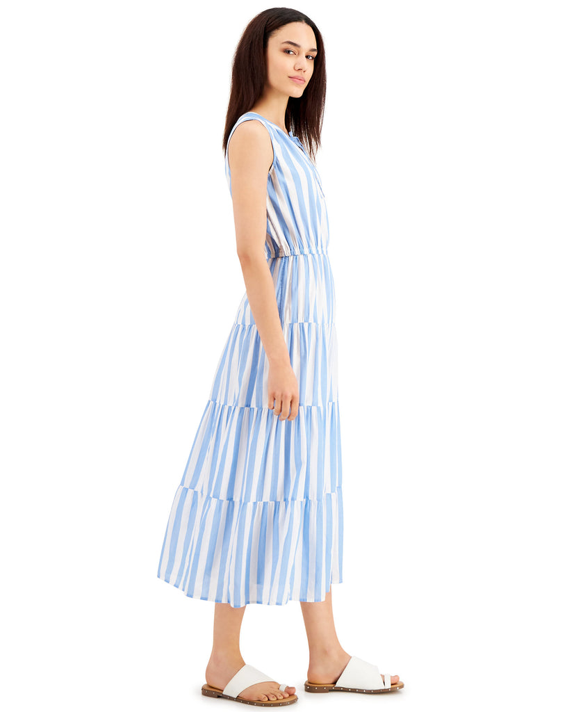 Style & Co Women Petite Cotton Striped Tiered Maxi Dress