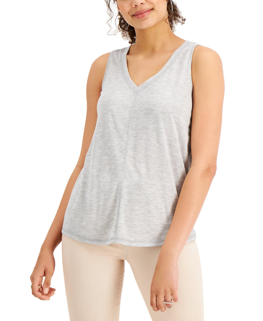 Style & Co Women Space Dyed Tank Top Light Grey Heather