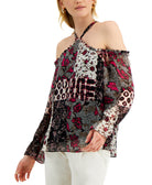 INC International Concepts Women Petite Cold Shoulder Halter Top Nomad Mix