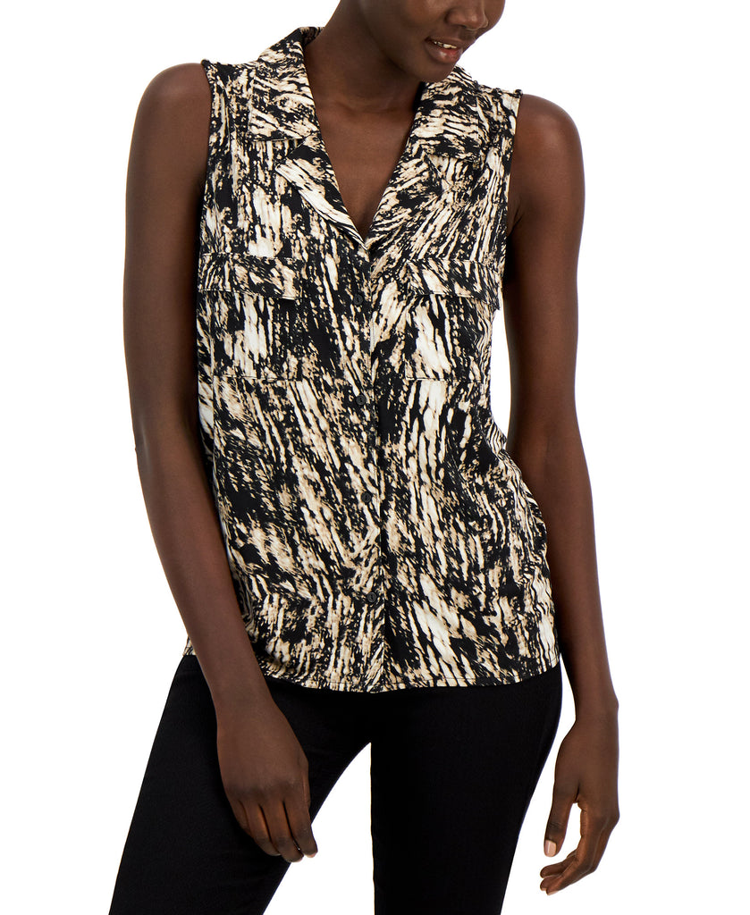 Alfani Women Abstract Print Sleeveless Top Trailing Striation