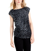Alfani Women Abstract Print Ruched Side Top Black Easy Marks