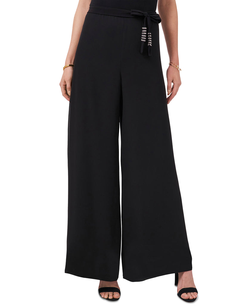 MSK Women Belted Chiffon Palazzo Pants Black