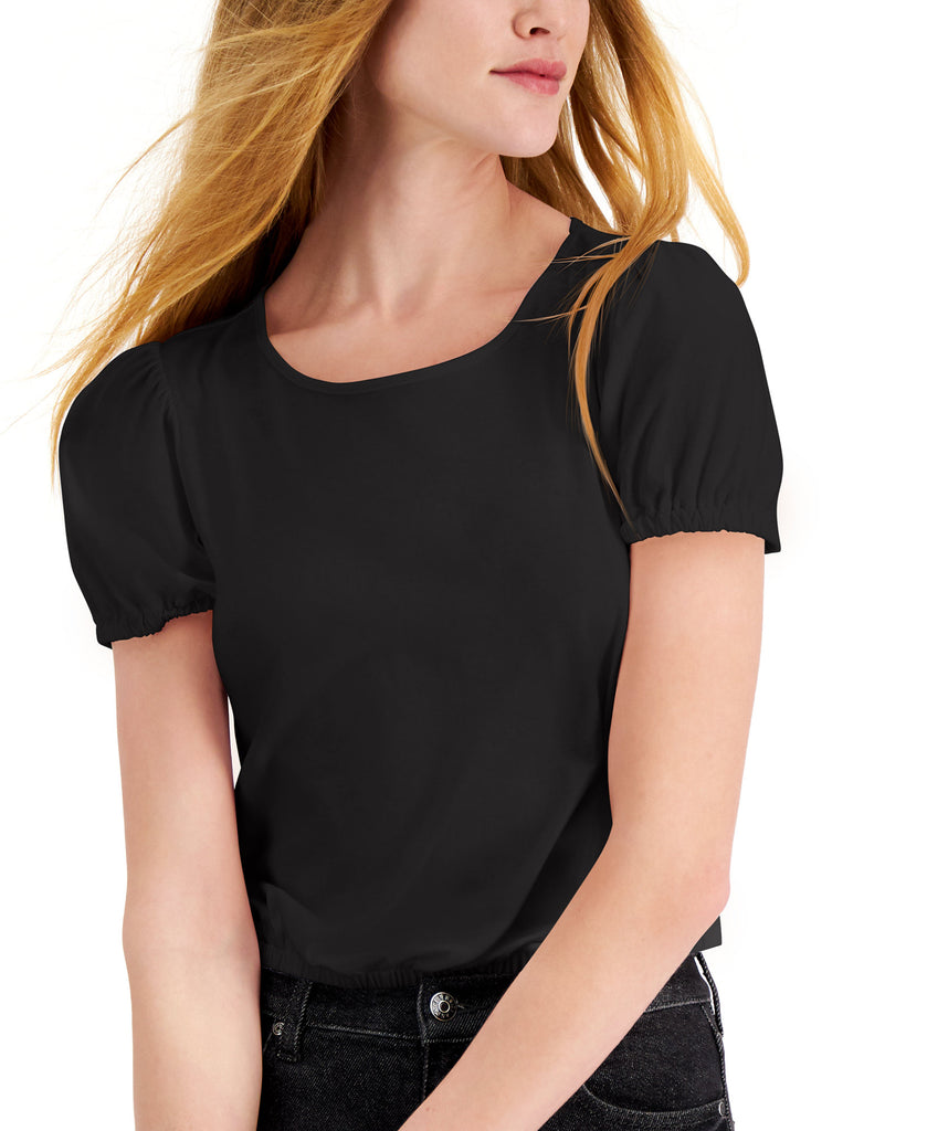 Bar III Women Puff Sleeve Open Back Cotton Top