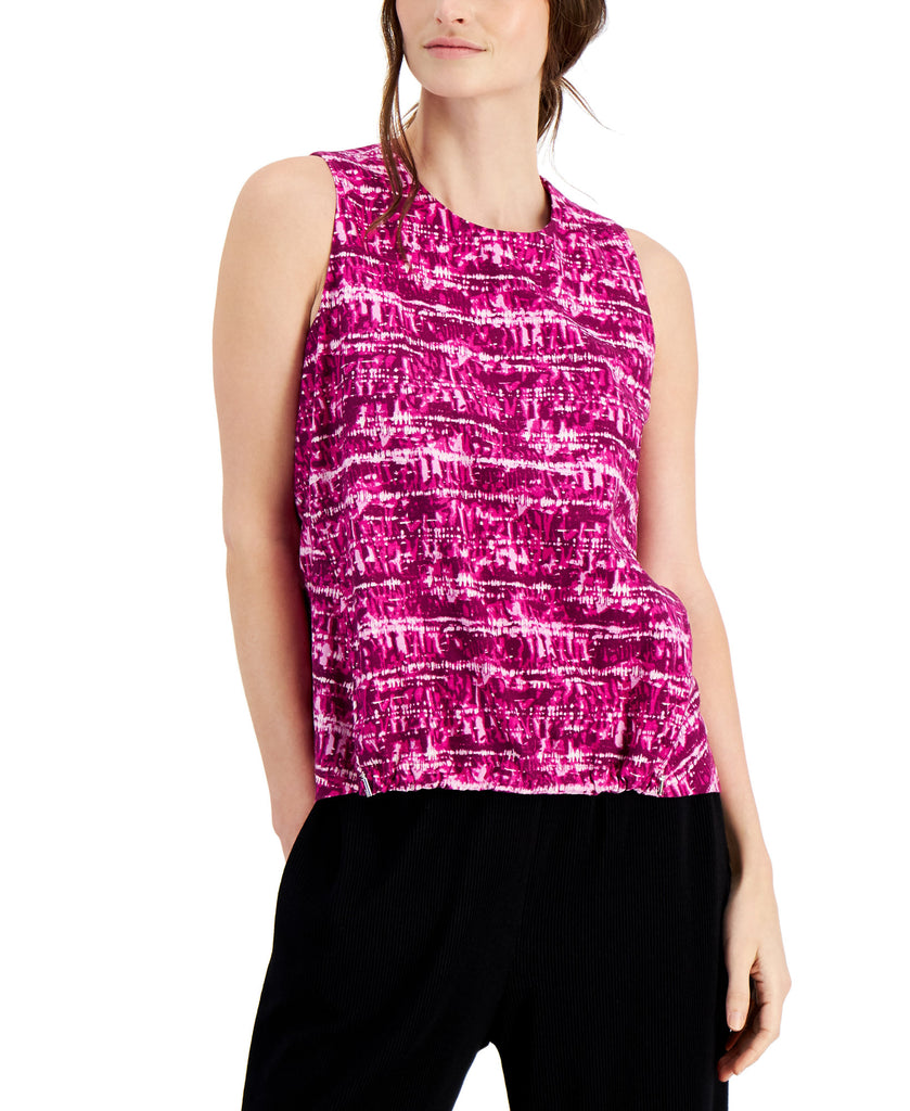 Alfani Women Printed Cinched Waist Sleeveless Top Pink Delicate Dye