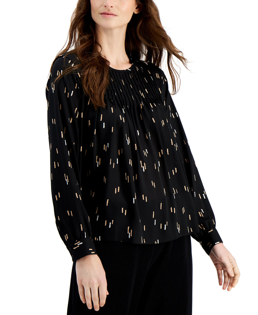 Alfani Women Printed Pleated Top Deep Black