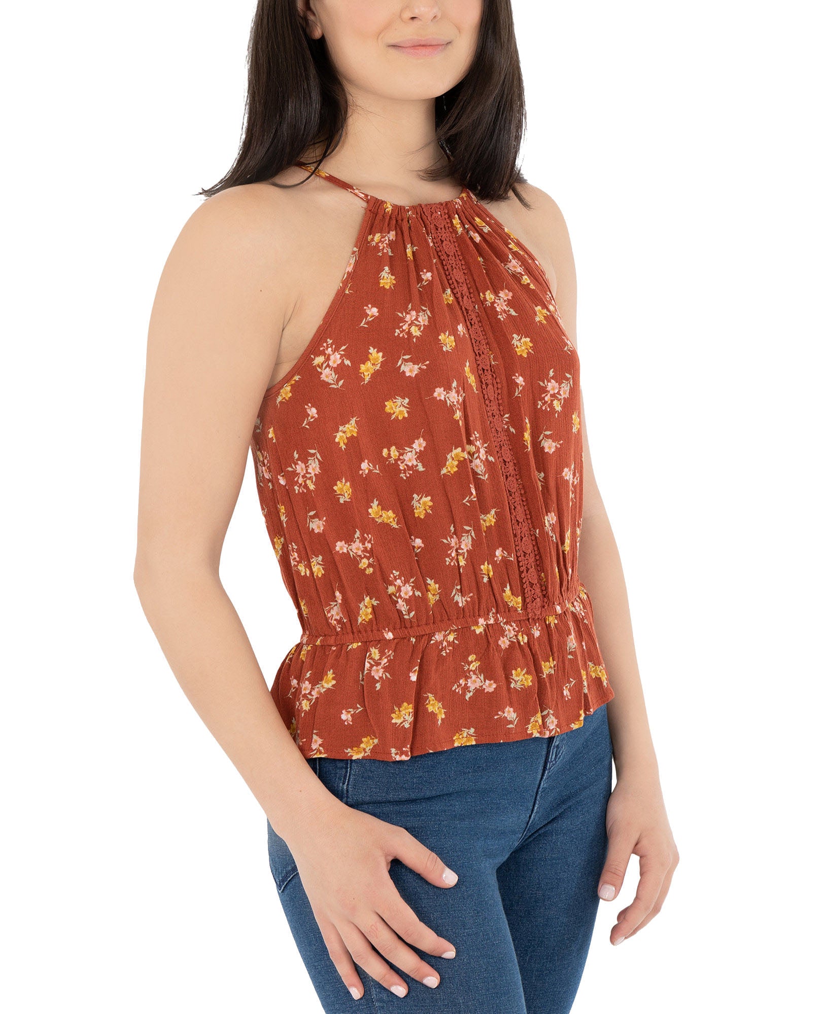 Hippie Rose Women Peplum Hem Textured Top