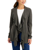 Karen Scott Women Petite Luxsoft Ruffled Cardigan Charcoal Heather