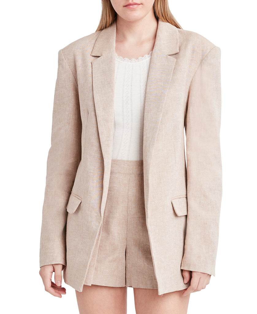 BCBGeneration Women Notched Lapel Open Front Blazer Toffee