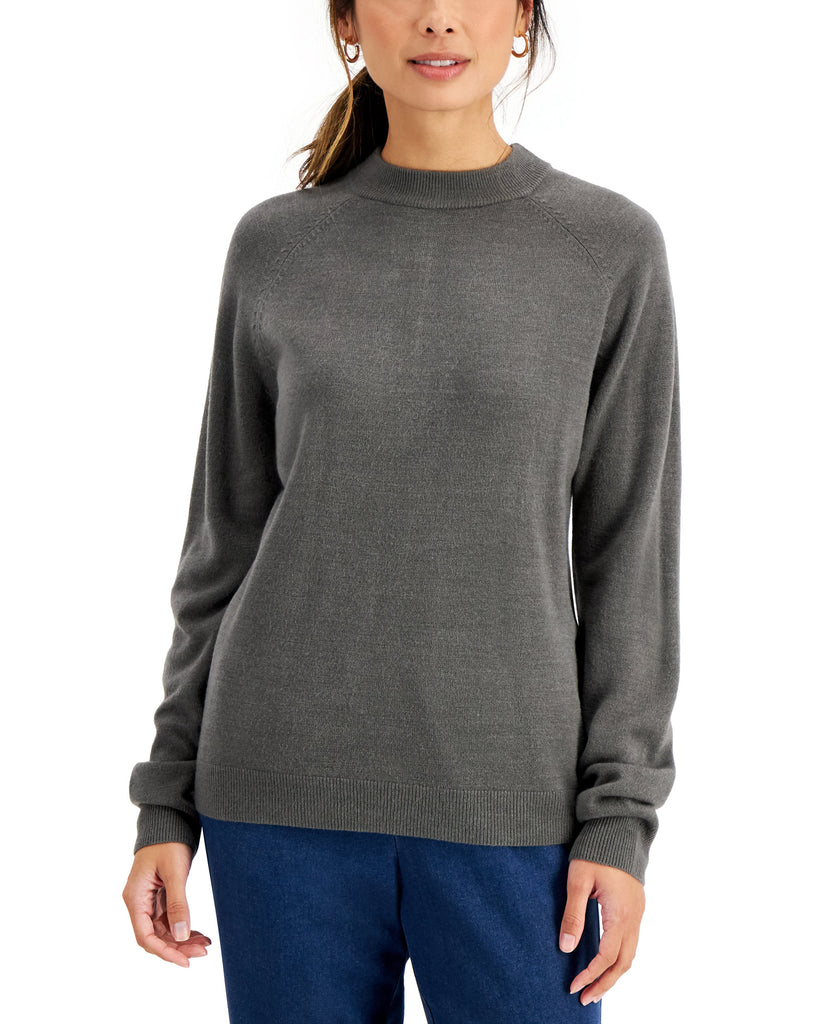 Karen Scott Women Cotton Luxsoft Mock Neck Sweater Charcoal Heather