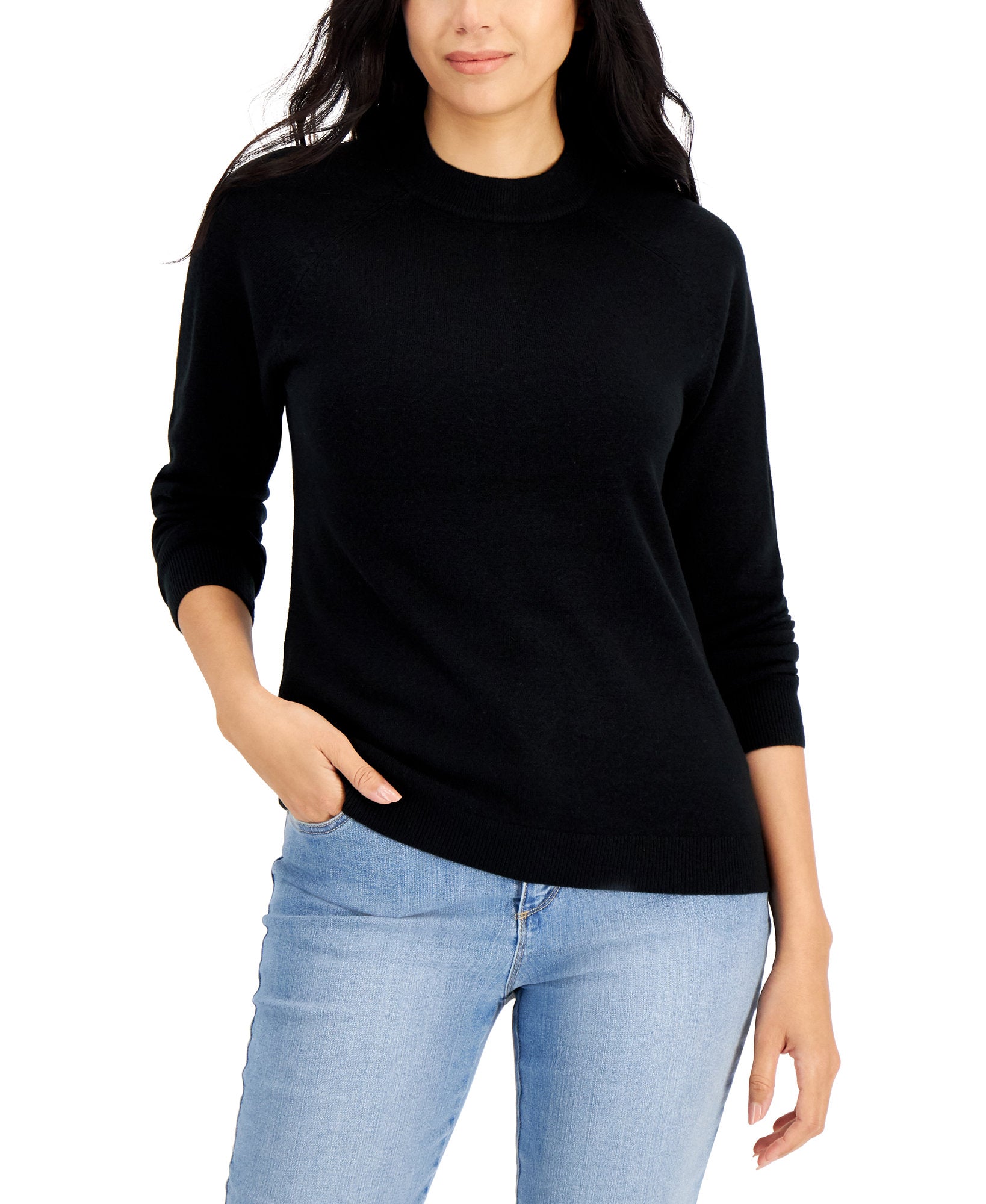 Karen Scott Women Cotton Luxsoft Mock Neck Sweater Luxsoft Black