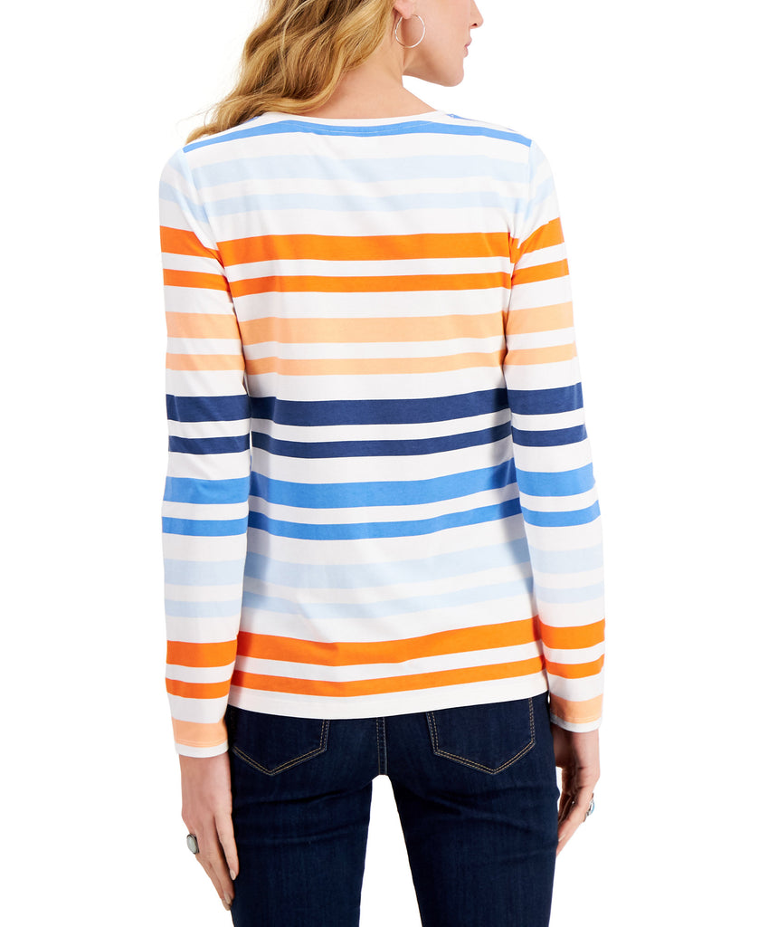 Style & Co Women Striped Long Sleeve Top