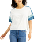 Hippie Rose Juniors Colorblocked T Shirt Ivory Teal